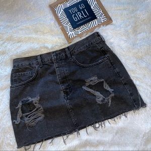 Distressed Denim Skirt